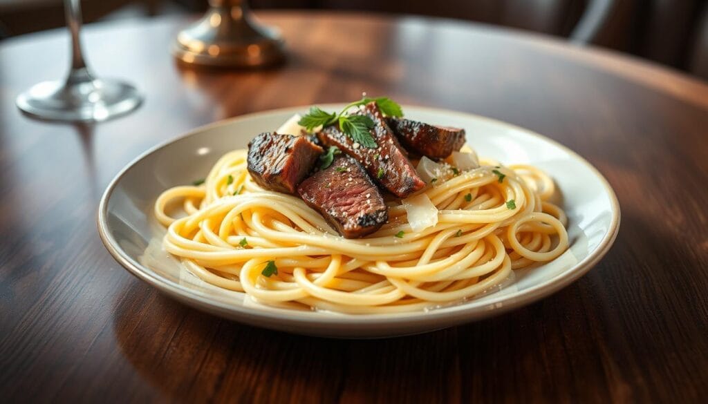 pasta with steak