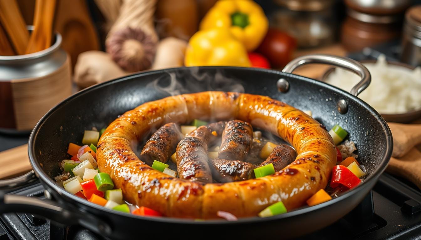 5 Best Beef Sausage Recipes and Cooking Tips for Easy Meals 1 Grilled beef sausages served on a plate with roasted vegetables and a side of mustard for a hearty meal