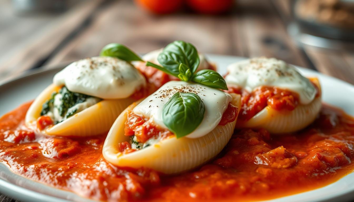8 Delicious Spinach Ricotta Stuffed Shells for a Perfect Dinner 1 Spinach ricotta stuffed shells topped with marinara sauce and melted cheese