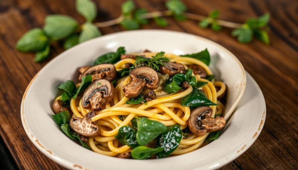 Tuscan spinach and mushroom pasta