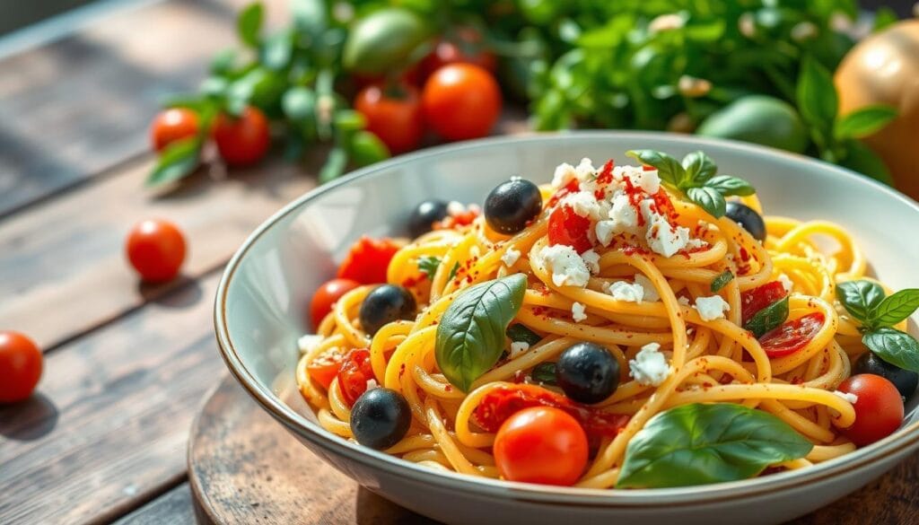 Vegetarian Mediterranean pasta
