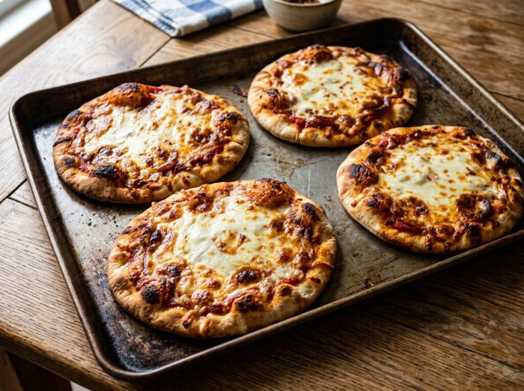 Dinner Ideas for Picky Eaters: 10 Easy Family Meals 4 Baked pita pizzas with melted mozzarella, a quick kid-friendly family dinner