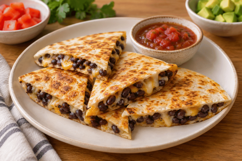 7 Easy Meals Under 30 Minutes for Busy Families 2 Easy meals under 30 minutes: black bean and cheese quesadilla wedges with avocado and mild salsa.